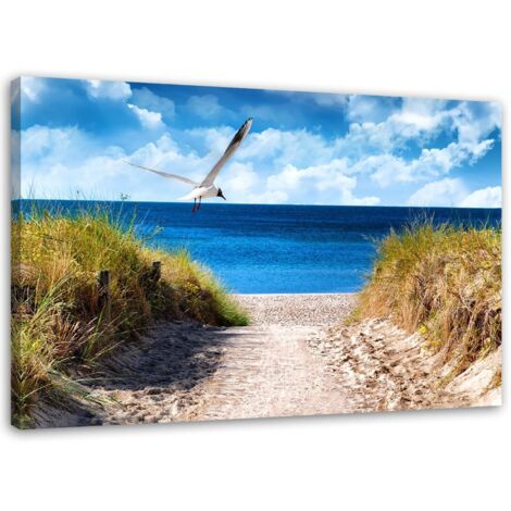 Tableau sur toile Plage Mer Dunes Mouettes 90x60 (1/5)