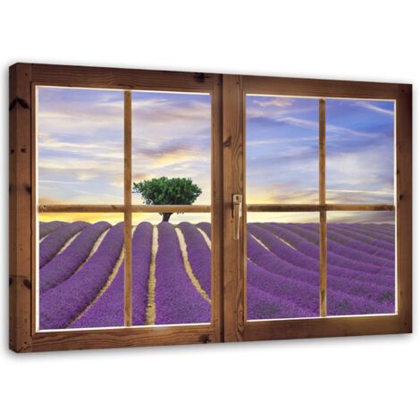 Tableau sur toile Vue de la fenêtre Champ de lavande 100x70 (1/5)