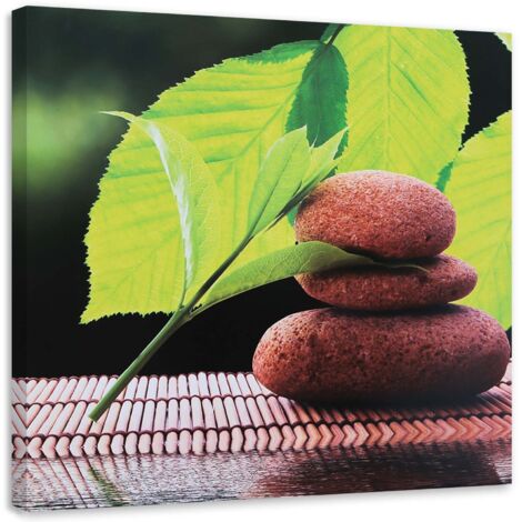 Cadre déco Pierres Zen Spa Feuilles 60x60 (1/5)