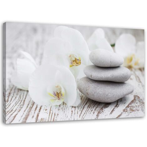 Tableau sur toile, Orchidée blanche et pierres - 60x40 (1/5)