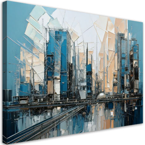 Tableau déco Ville abstraction turquoise beige 100x70 (1/5)
