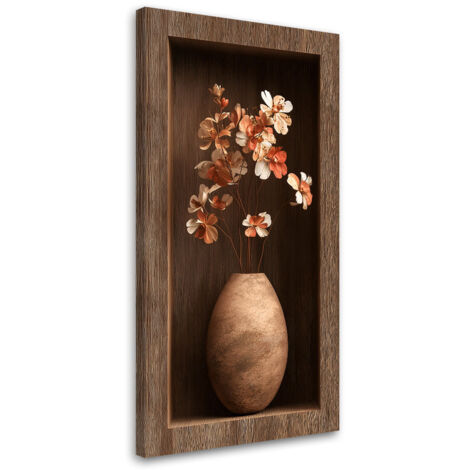 Tableau déco Fleurs dans un renfoncement en bois brun 40x80 (1/4)