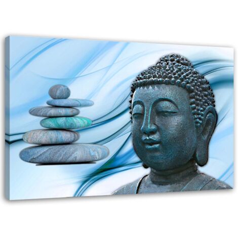 Tableau sur toile Bouddha Pierre Bleu 60x40 (1/5)