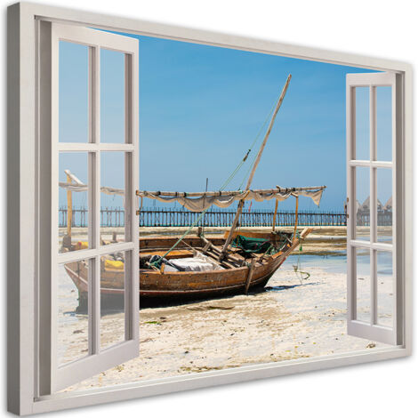 Tableau déco Fenêtre Bateau de mer tropical 100x70 (1/5)