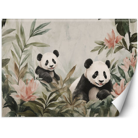 Papier peint pour chambres d'enfants Panda en fleurs 150x105 (1/5)