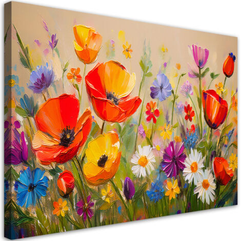 Tableau déco Coquelicots Fleurs colorées dans la prairie 90x60 (1/5)