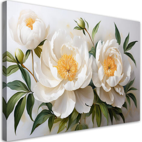 Tableau déco Fleurs blanches de pivoine matelassées 60x40 (1/5)