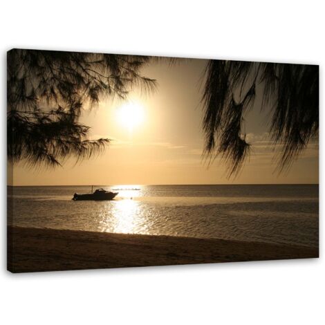 Tableau sur toile Plage Coucher de soleil marron 90x60 (1/5)