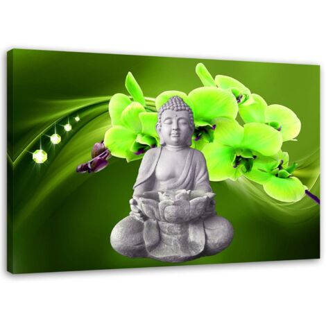 Tableau sur toile Bouddha assis Fleur verte 60x40 (1/5)