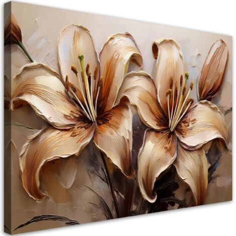 Tableau déco Lys Fleurs Glamour Beige Sépia 100x70 (1/5)