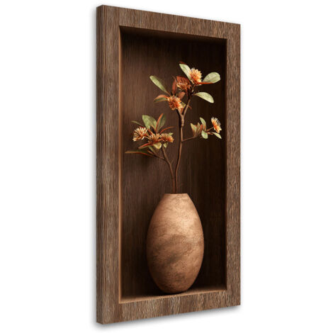 Tableau déco Fleurs dans un vase dans un renfoncement en bois 3D 40x80
