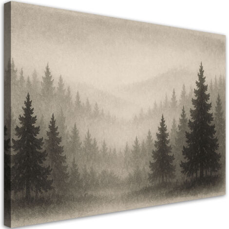 Tableau déco Arbres Forêt Brume Beige 100x70 (1/5)