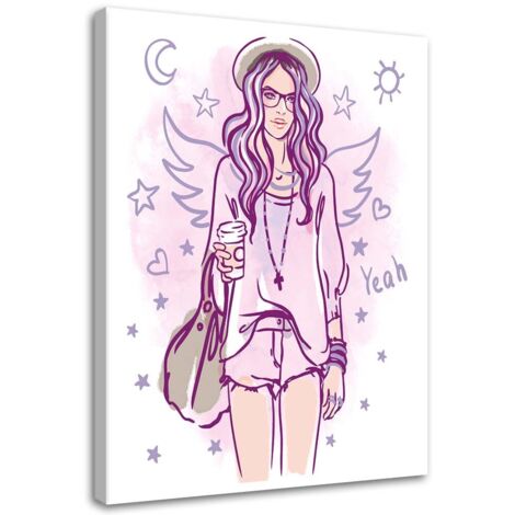 Tableau sur toile Mode Fashion Girl Rose 70x100 (1/5)