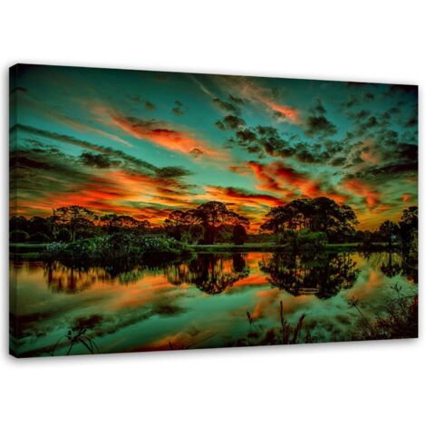 Tableau décoratif lac arbres ciel nature 90x60 (1/5)
