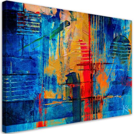 Image sur toile, Abstraction bleue, peinte à la main - 60x40 (1/5)