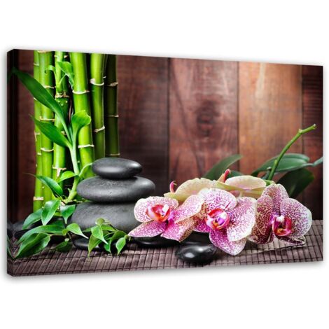 Tableau sur toile Orchidées Bambou Pierres Zen 60x40 (1/5)