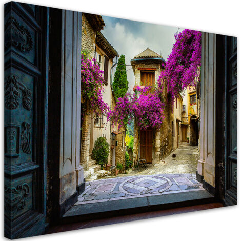 Tableau déco Vue d'une rue italienne avec des fleurs 90x60 (1/5)