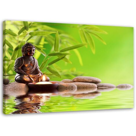 Tableau sur toile Bouddha Bambou Pierres zen 60x40 (1/5)