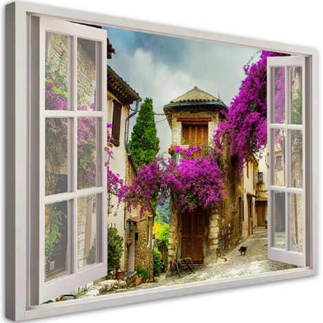 Tableau déco Fenêtre Rue fleurs vintage 100x70 (1/5)