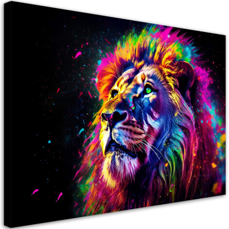Tableau sur toile Neon Lion Coloured 100x70 (1/5)