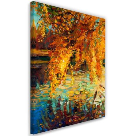 Image sur toile, Automne peint au bord du lac - 40x60 (1/5)