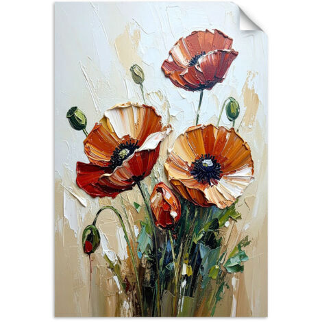 Poster autocollant Coquelicots rouges sur fond beige 100x150 (1/3)