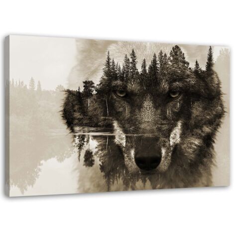 Tableau déco Loup Forêt Nature Noir Blanc 60x40 (1/5)