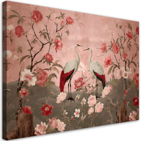 Tableau sur toile Fleurs et oiseaux de Chinoiserie 90x60 (1/5)