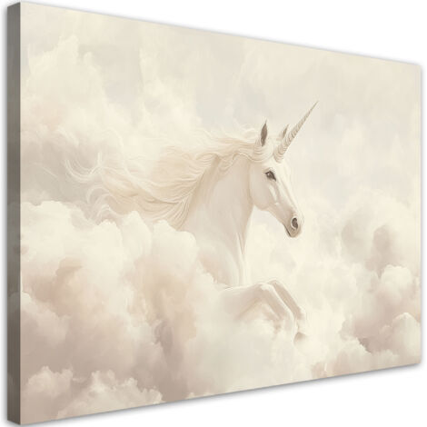Tableau déco Licorne dans des nuages beiges 100x70 (1/5)