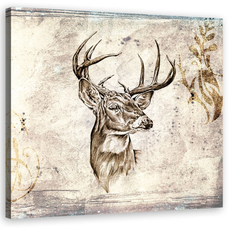 Tableau sur toile Sketch de la tête de cerf vintage 30x30 (1/5)