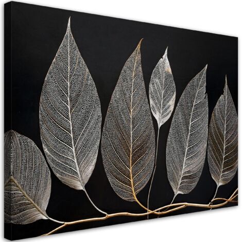 Tableau déco Minimalisme Feuillage Brindille Glamour Argent 60x40 (1/5)