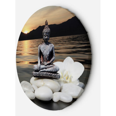 Tableau sur toile Image circulaire Bouddha sur fond de soleil couchant 60x60 (1/5)
