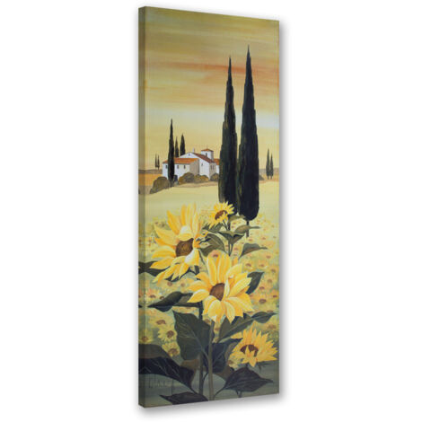 Tableau sur toile Tournesols sur fond de maison 30x90 (1/5)