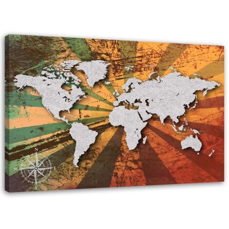 Tableau sur toile Carte du monde colorée Vintage 100x70 (1/5)