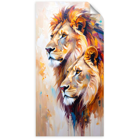 Poster autocollant Lions Paire Animaux Peints 40x80 (1/3)