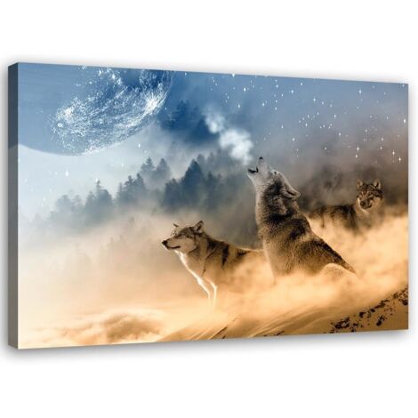 Image sur toile, Paysage de loups hurlants - 60x40 (1/5)