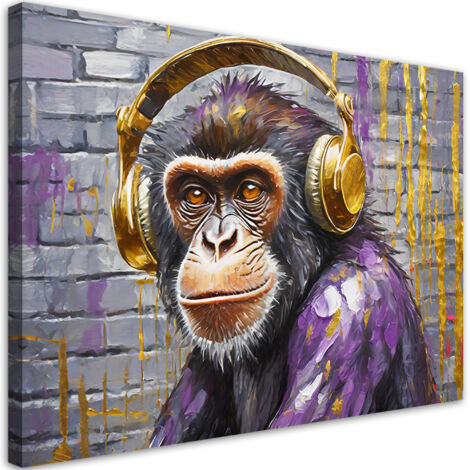 Tableau déco Singe dans les écouteurs 100x70 (1/5)