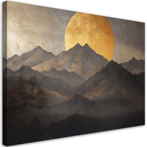 Tableau sur toile Boho - Soleil doré et montagnes 90x60 (1/5)
