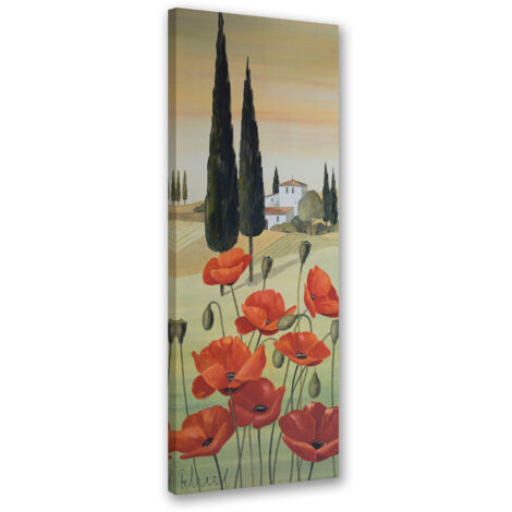Tableau sur toile Paysage toscan avec coquelicots 30x90 (1/5)