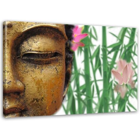 Tableau déco Bouddha doré Bambou Zen Spa 60x40 (1/5)