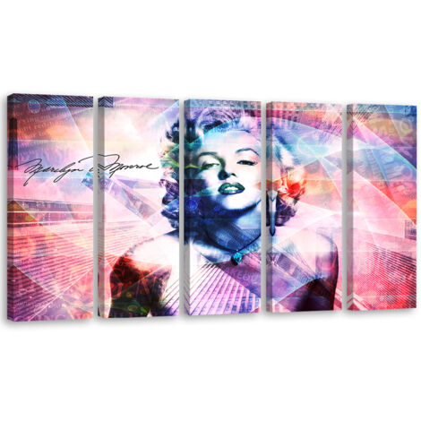 Tableau sur toile en 5 parties Marilyn Monroe Couleur 200x100 (1/5)