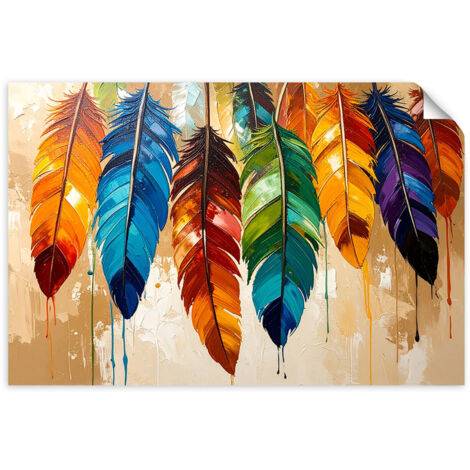 Poster autocollant Effet peinture plumes colorées beige 130x90 (1/3)