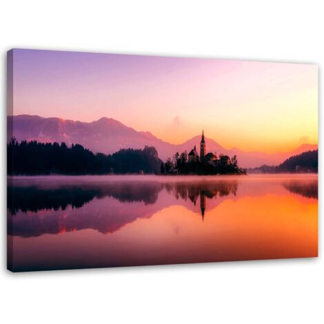 Tableau sur toile Montagne Lac Château Violet 60x40 (1/5)