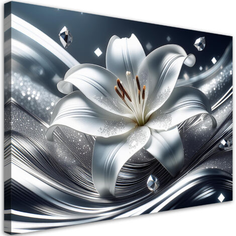 Tableau déco Fleur de lys argentée 60x40 (1/5)