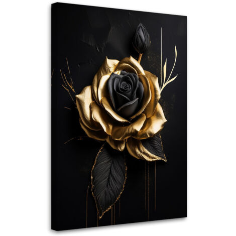 Tableau déco Rose dorée sur fond noir 40x60 (1/5)