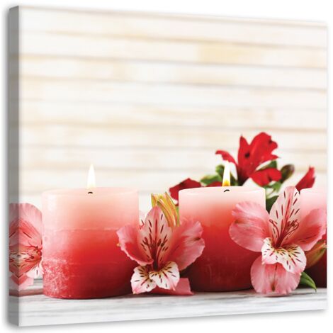 Tableau sur toile Bougies fleuries Zen Rose 30x30 (1/5)