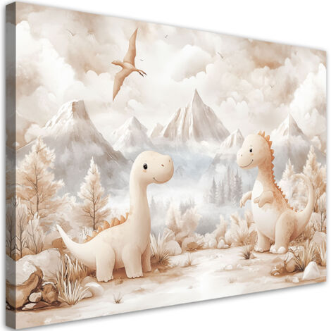 Tableau déco Mignons petits dinosaures Paysage beige 60x40 (1/5)