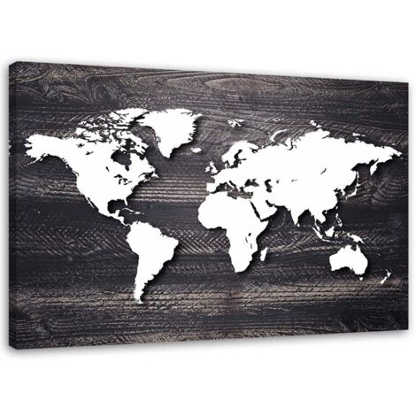 Tableau sur toile Carte du monde bois gris bureau 60x40 (1/5)