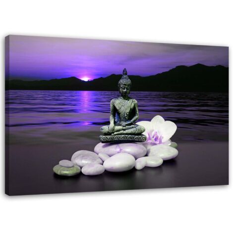 Tableau sur toile Bouddha Violet Pierre Zen 60x40 (1/5)