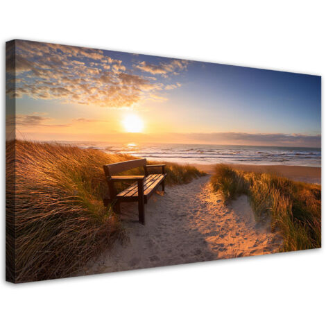 Tableau déco Plage Mer Dunes Coucher de soleil 80x40 (1/5)